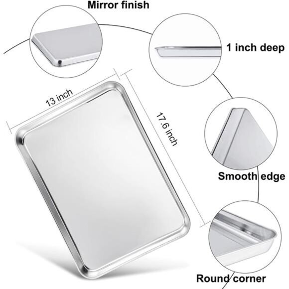 Baking Sheet, 17.6’’ x 13’’ x 1’’ Stainless Steel Large Cookie Sheet Baking Tray - Picture 2 of 7